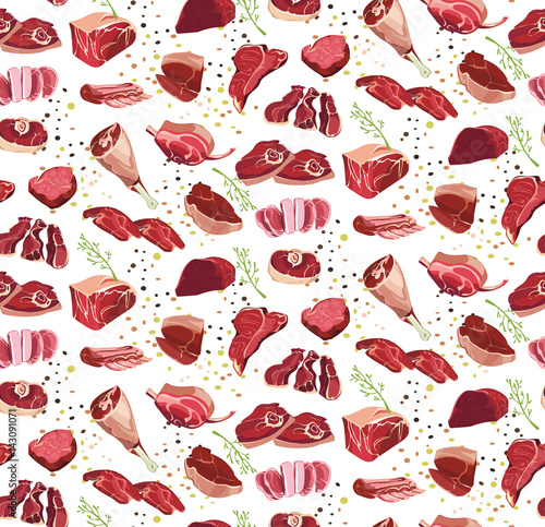 Colorful Natural Beef Parts Seamless Pattern