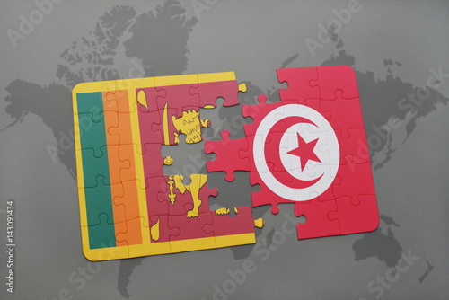 puzzle with the national flag of sri lanka and tunisia on a world map