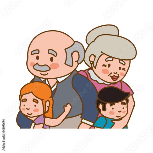 elder couple children grandsons family icon vector illustration