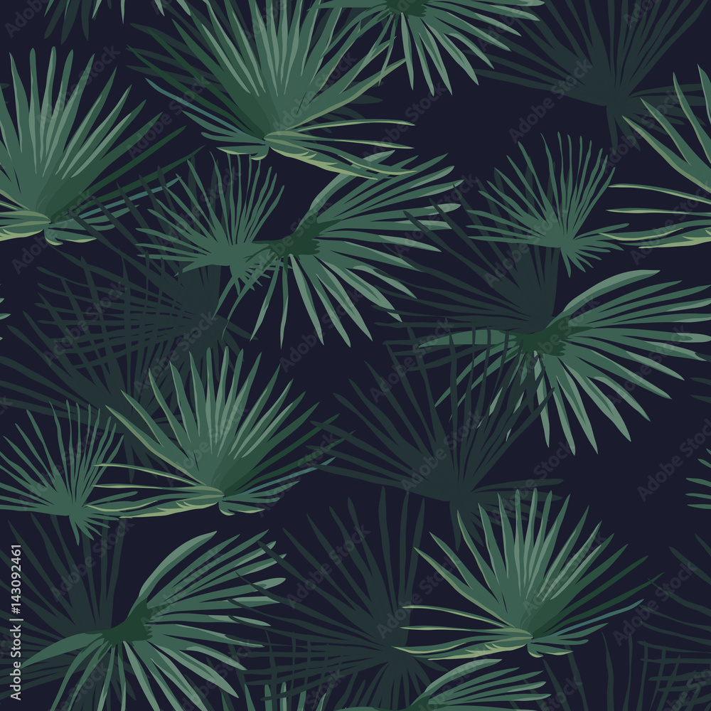 Exotic tropical forest. Seamless pattern. Vector background.