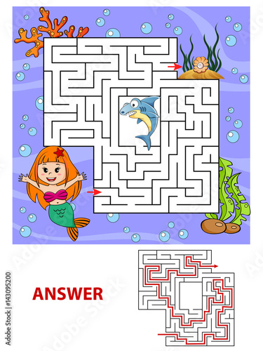 Help mermaid find path to pearl. Labyrinth. Maze game for kids