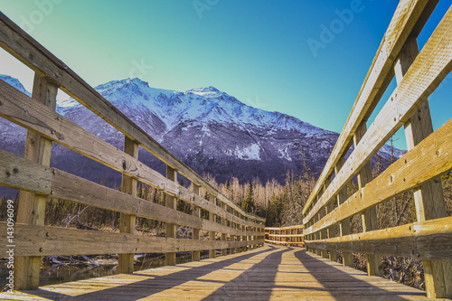 Mostek w górach na Alasce