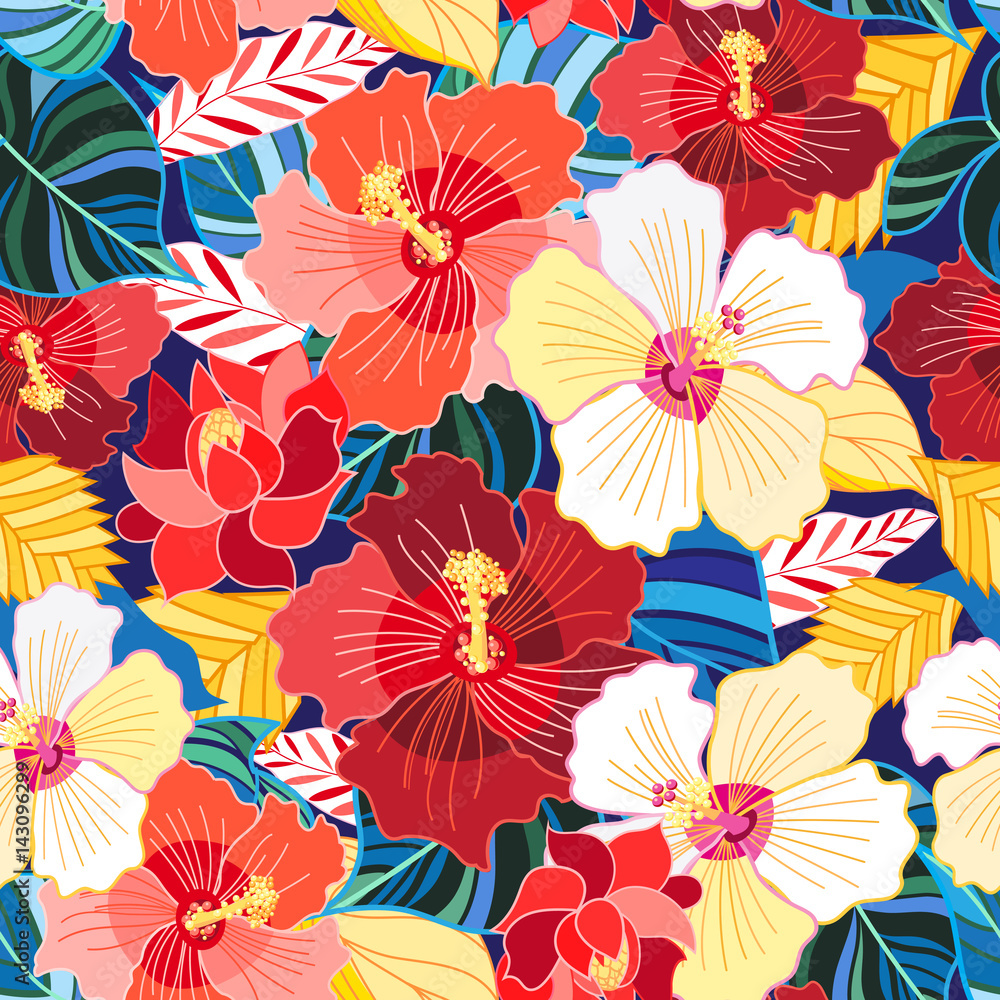 Seamless pattern of hibiscuses