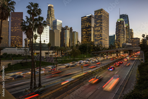 Traffic in downtown Los Angeles, California at sunset © chones