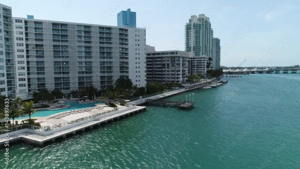 Aerial tour Miami Beach bayfront architecture Aerial tour Miami Beach bayfront architecture