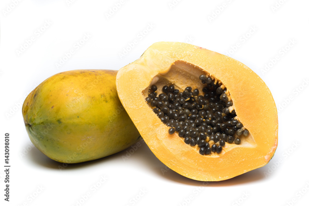 slices of sweet papaya on white background slices of sweet papaya on white background