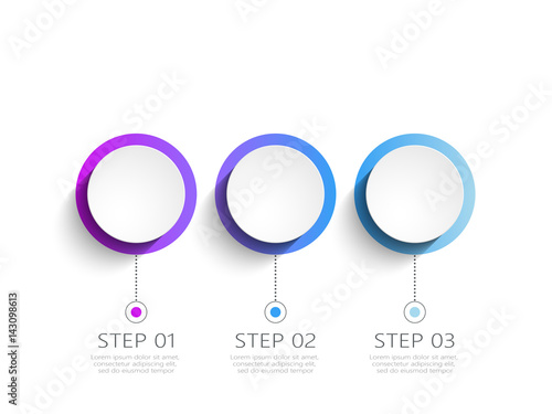 Modern 3D infographic template with 3 steps. Business circle template with options for brochure, diagram, workflow, timeline, web design. Vector EPS 10
