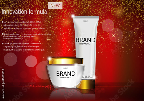 Eps 10 Vector Cosmetic Advertising Banner For Web Print Advertisement Presentation Poster Of Luxury Revolutionary Formula Face And Hand Cream With Bokeh Golden Glitter Realistic Brand Tube Package Stock Vector Adobe Stock