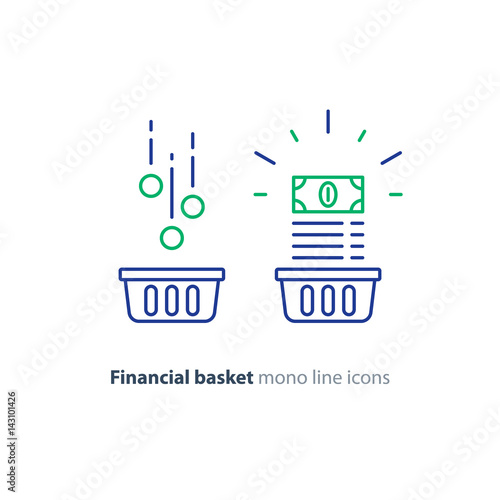 Financial basket, investment portfolio concept, budget plan, revenue increase, line icon