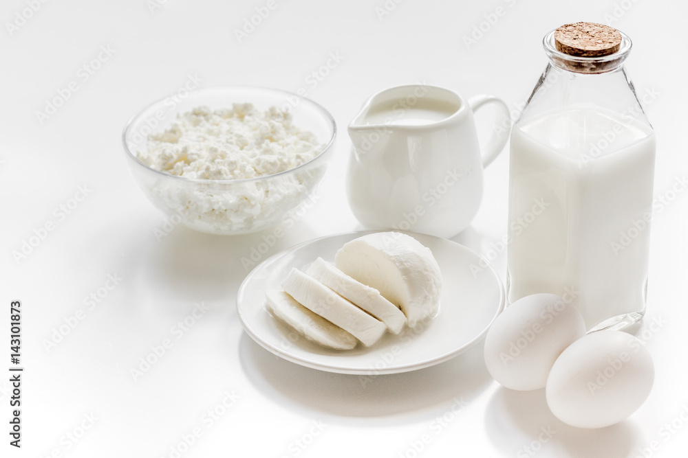 proteic breakfast concept with dairy products on table proteic breakfast concept with dairy products on table