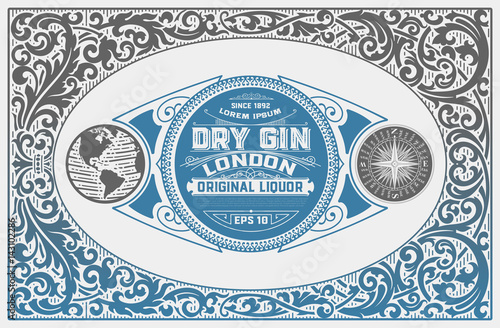 Gin label with floral ornaments