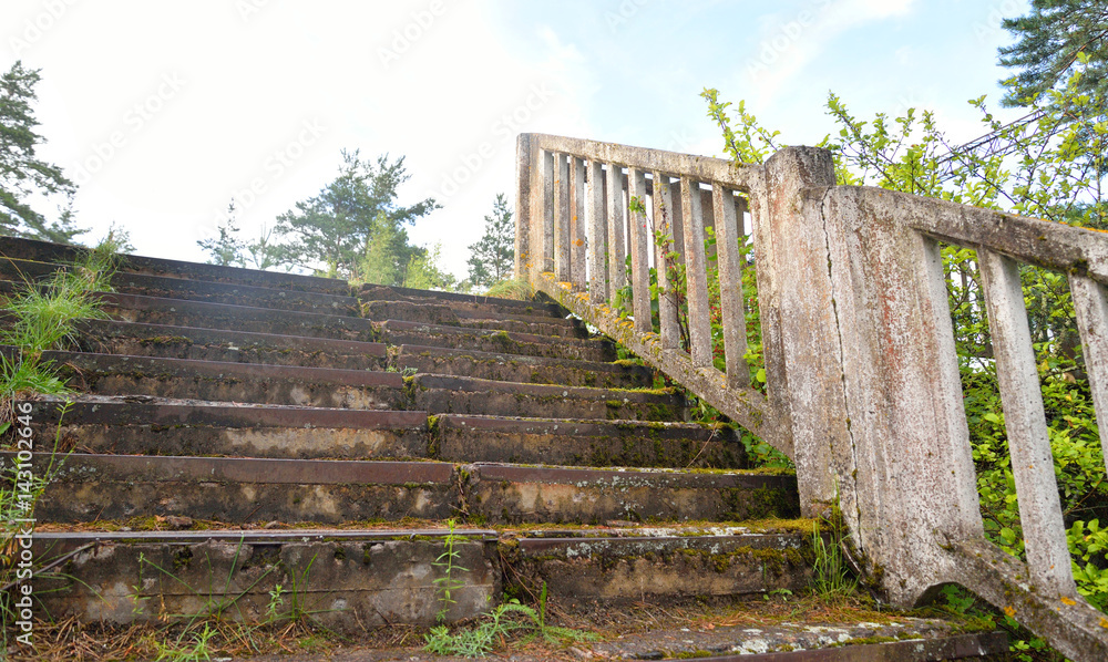 Old abandoned concrete staircase.