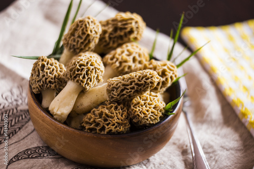 Fine cuisine Morchella esculenta, commonly known as common morel, morel, yellow morel, true morel, morel mushroom, and sponge morel