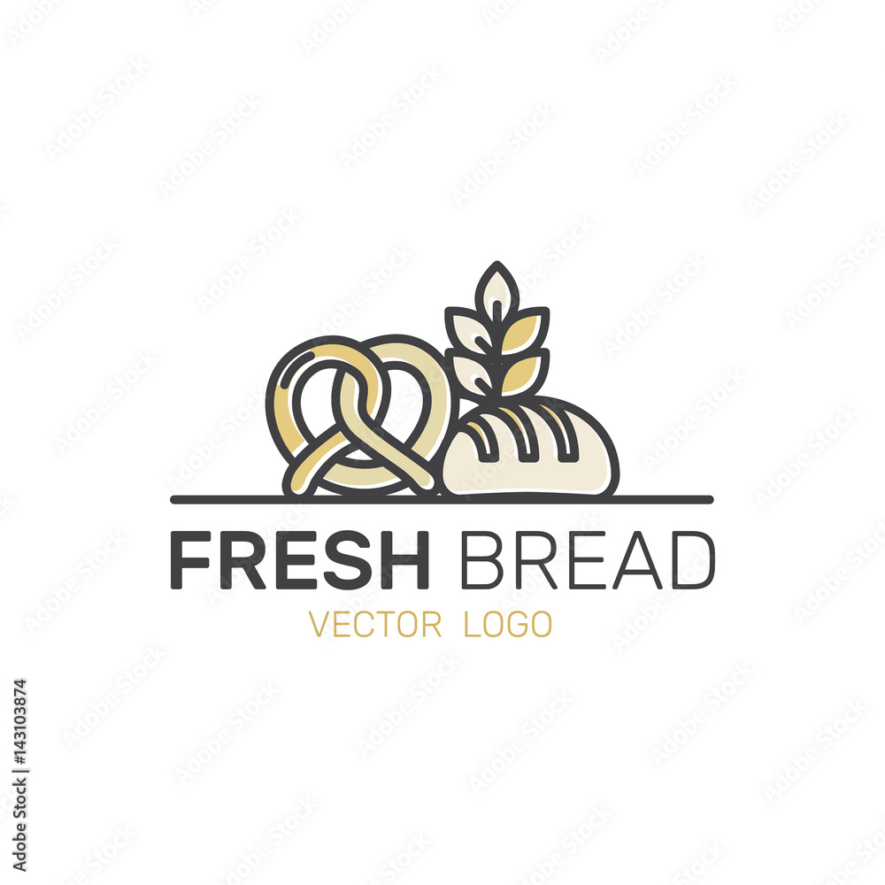 Vector Icon Style Illustration Logo of Bakery Sweet Shop Production, Custom Cakes, Bread Factory, Pretzel and Wheat, Isolated Minimalistic Object Vector Icon Style Illustration Logo of Bakery Sweet Shop Production, Custom Cakes, Bread Factory, Pretzel and Wheat, Isolated Minimalistic Object