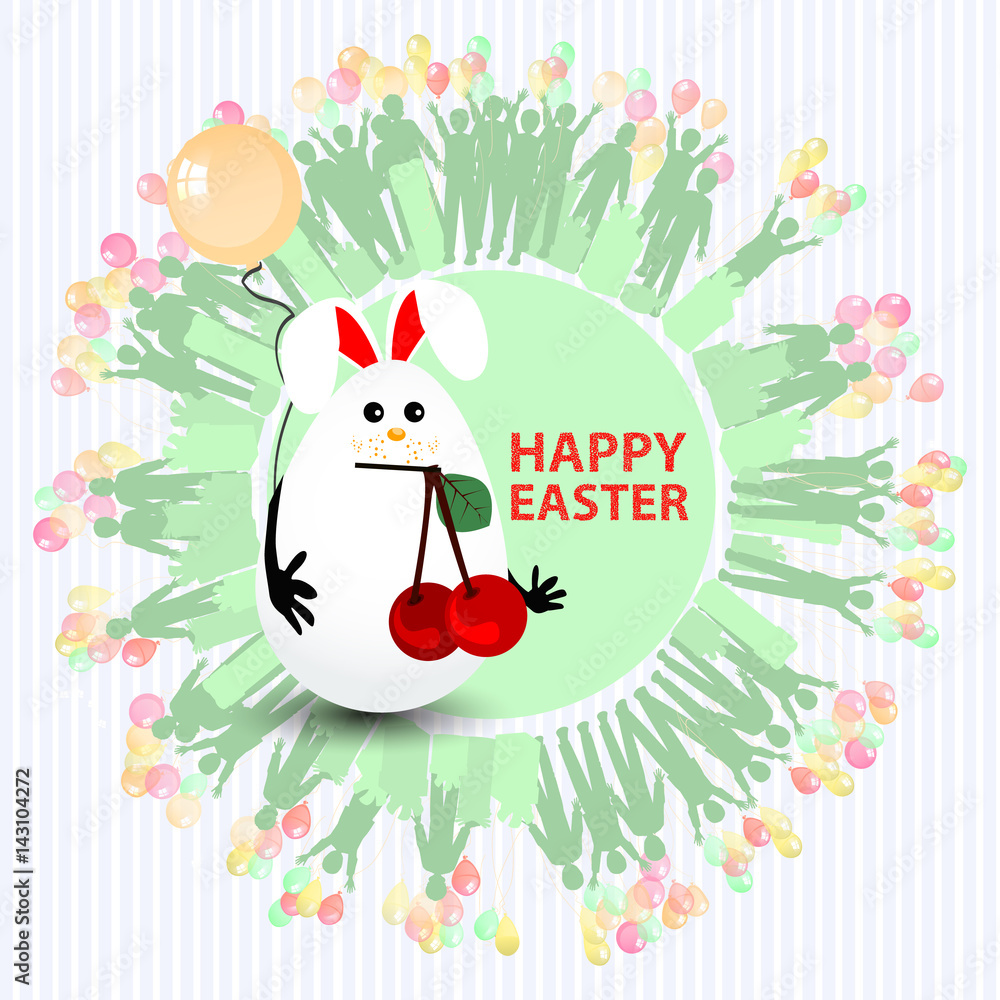 Plakat Easter cute illustration. Rabbit-egg with cherry
