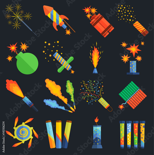 Pyrotechnics and fireworks vector.