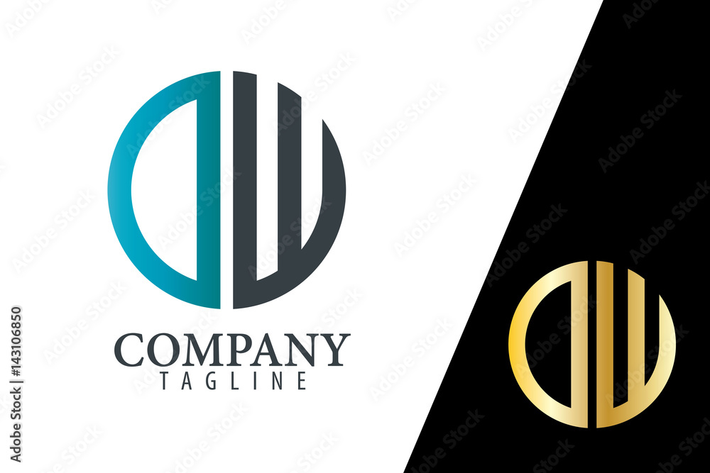 Initial Letter DW With Linked Circle Logo Initial Letter DW With Linked Circle Logo