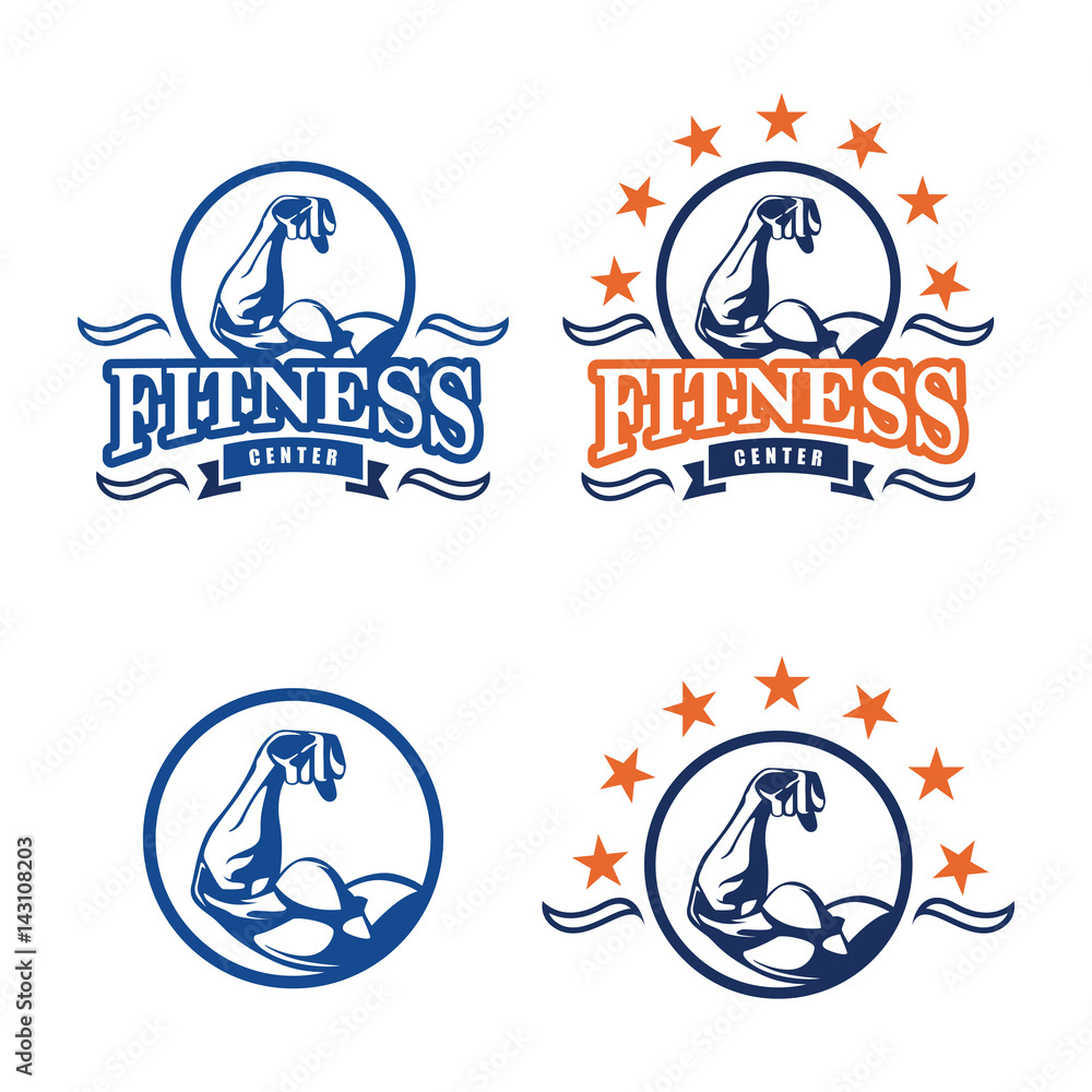 Fototapeta premium Fitness Gym Logo with Biceps Arm Muscle 