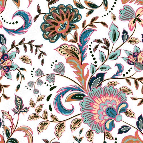 Fototapeta Naklejka Na Ścianę i Meble -  Fashion seamless texture with fantasy flowers. Vector hand drawing seamless pattern.