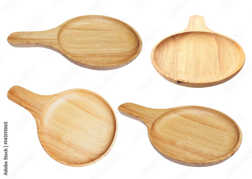 Set of wooden trays isolated on white background Set of wooden trays isolated on white background