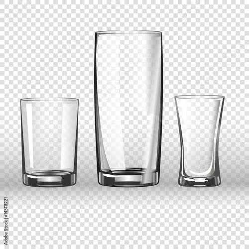 Glass glassware 3D realistic vector isolated icons on transparent background