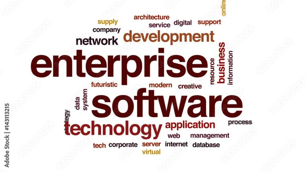 Enterprise software animated word cloud, text design animation. Enterprise software animated word cloud, text design animation.