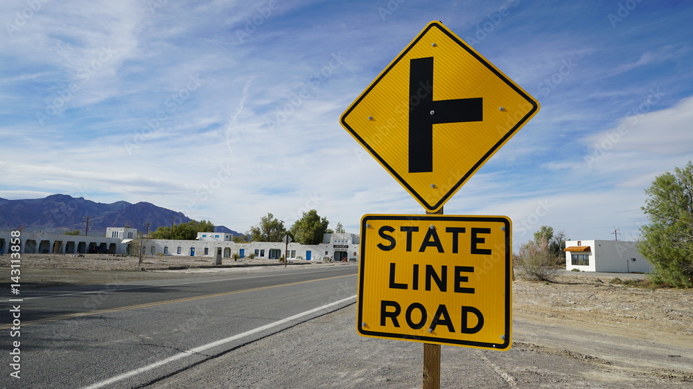 road sign by California/Nevada boarder in Death Valley Junction. road sign by California/Nevada boarder in Death Valley Junction.