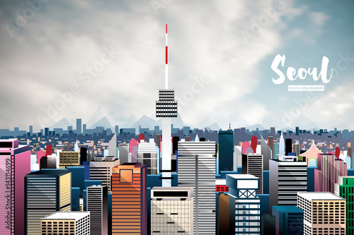 Seoul City Skyline. Vector Illustration.