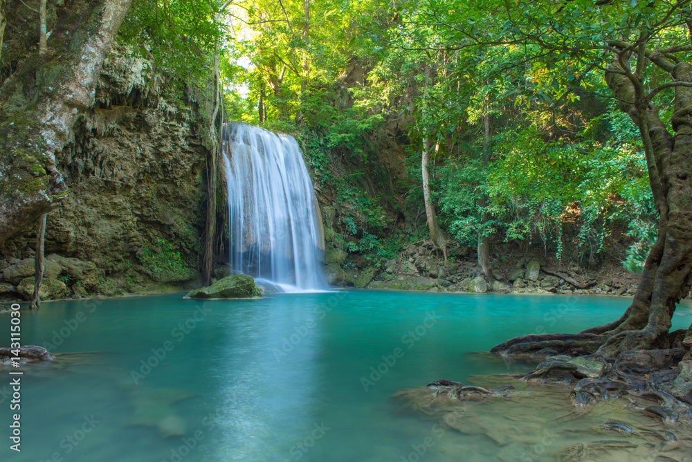 Waterfall in Deep forest at Erawan waterfall National Park, Waterfall in Deep forest at Erawan waterfall National Park,