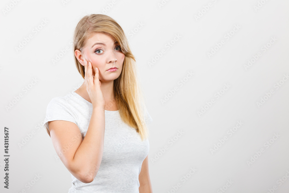 Sad cute young blonde attractive woman Sad cute young blonde attractive woman