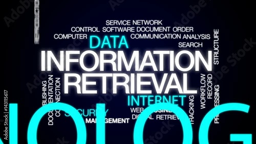 Information retrieval animated word cloud, text design animation.