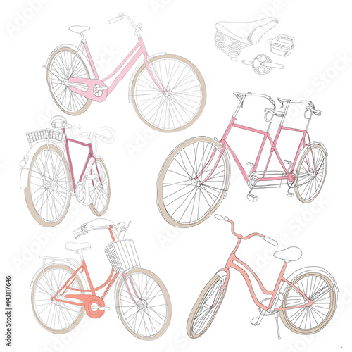 Colorful Hand Drawn Bicycles Set
