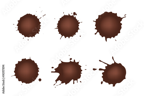 Set of chocolate drop circle or blots on white background