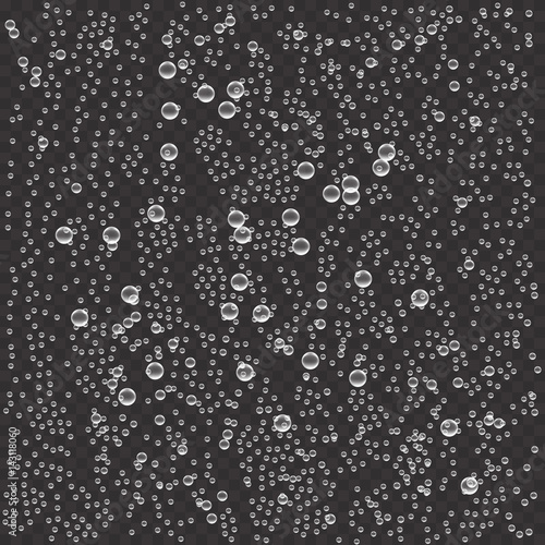 Effervescent water fizzing bubbles on transparent background. Fizzy sparkles.