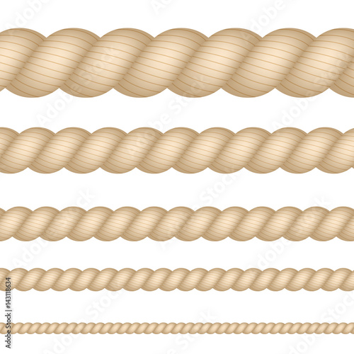 Nautical, marine, naval, Twine Thickness Rope Set Isolated. Vector illustration.
