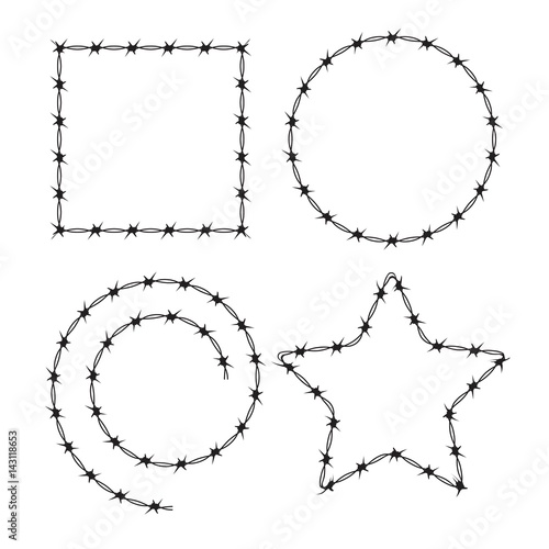 Barbed Wire Black Silhouettes Vector frame. Pattern brush