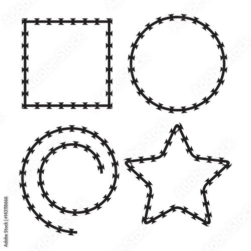 Barbed Wire Black Silhouettes Vector frame. Pattern brush