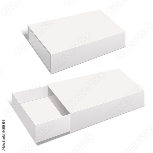 Realistic Template Blank White Package Paper Box. Vector