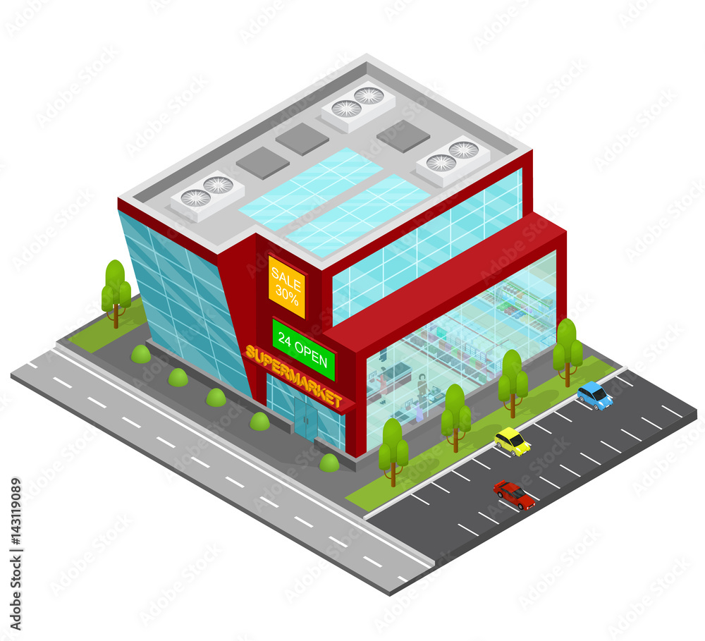 Supermarket Building Isometric View. Vector Supermarket Building Isometric View. Vector