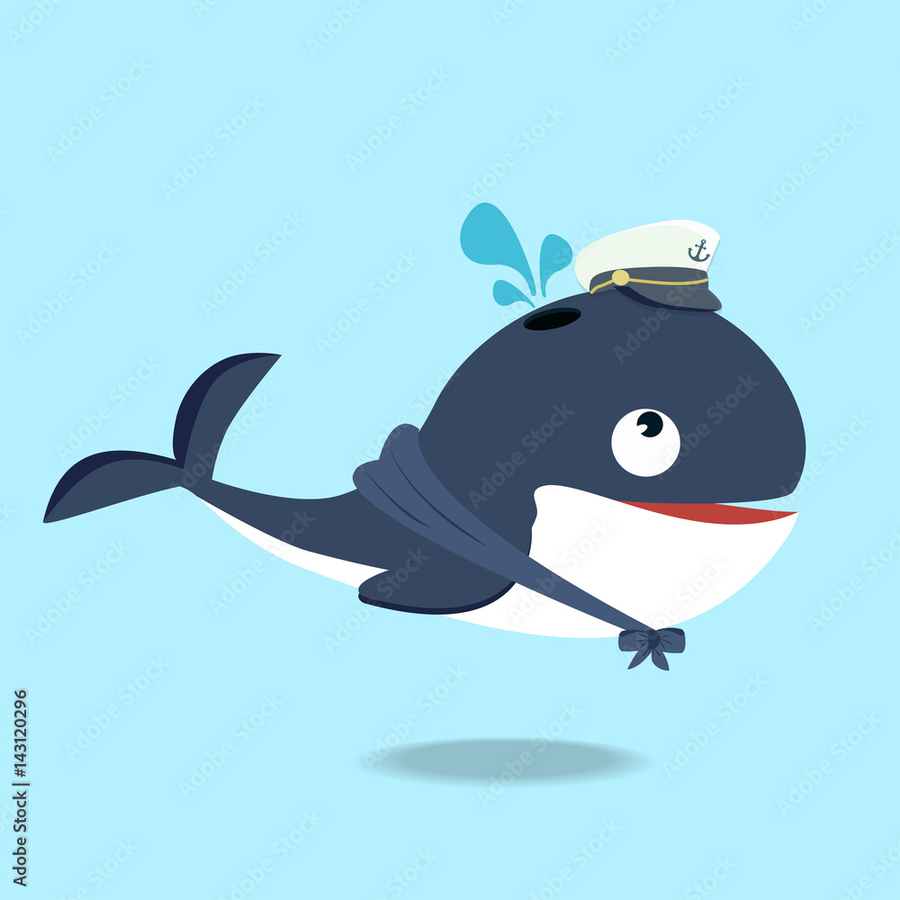 Fototapeta premium Cute whale in a sailor suit cartoon