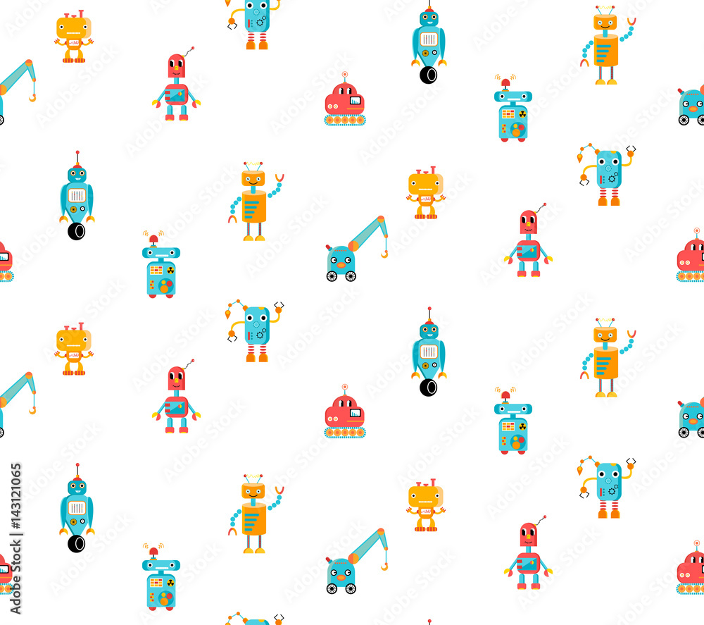 Beautiful kid's pattern with colorful robots Beautiful kid's pattern with colorful robots