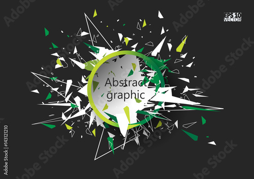 Abstract faceted element cracked into multiple fragments. Explosion effect.