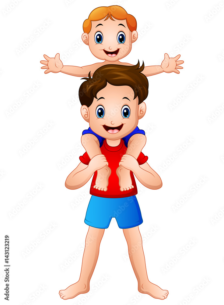 Big brother giving his little brother piggyback ride Stock Vector | Adobe  Stock