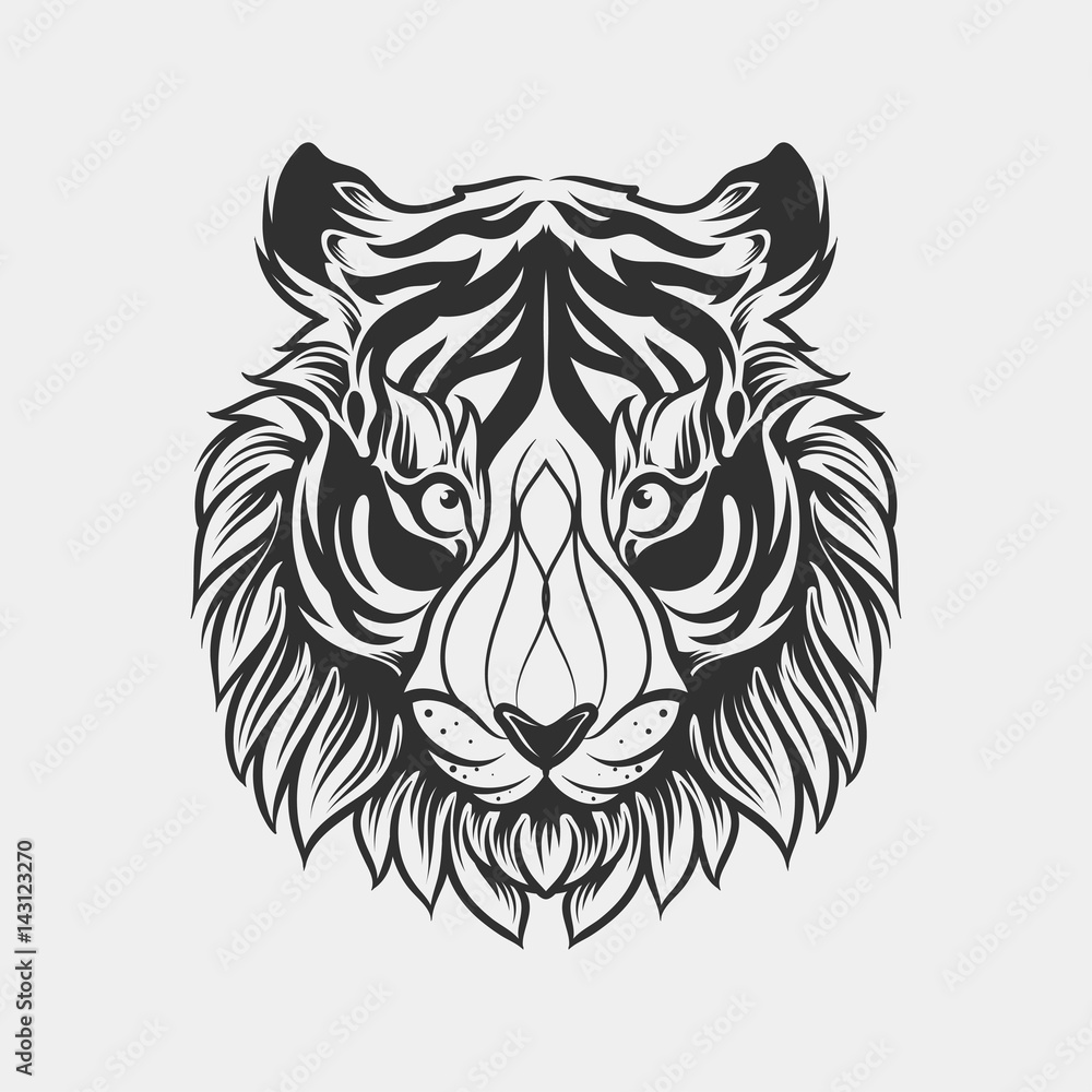 Fototapeta premium Abstract head tiger hand draw