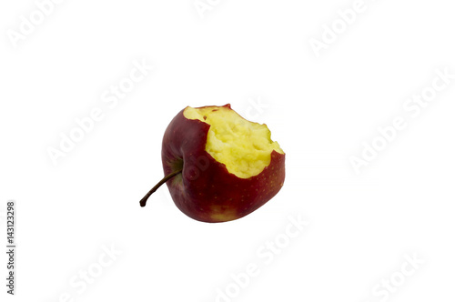 A bitten red apple. Isolated red apple.