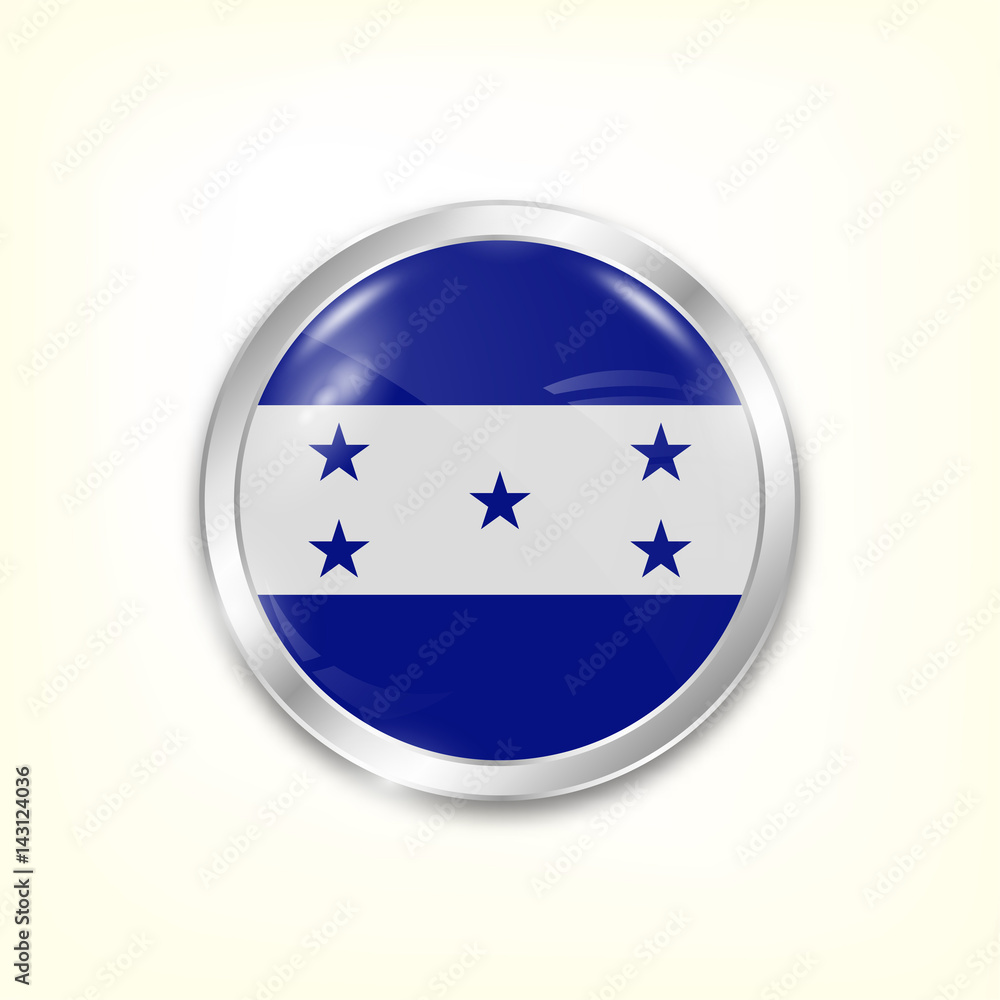 Round button national flag of Honduras with the reflection of light and shadow. Icon country. Realistic vector illustration. Round button national flag of Honduras with the reflection of light and shadow. Icon country. Realistic vector illustration.