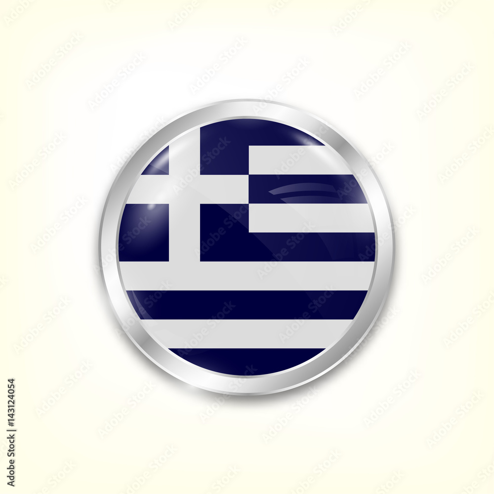 Round button national flag of Greece with the reflection of light and shadow. Icon country. Realistic vector illustration. Round button national flag of Greece with the reflection of light and shadow. Icon country. Realistic vector illustration.