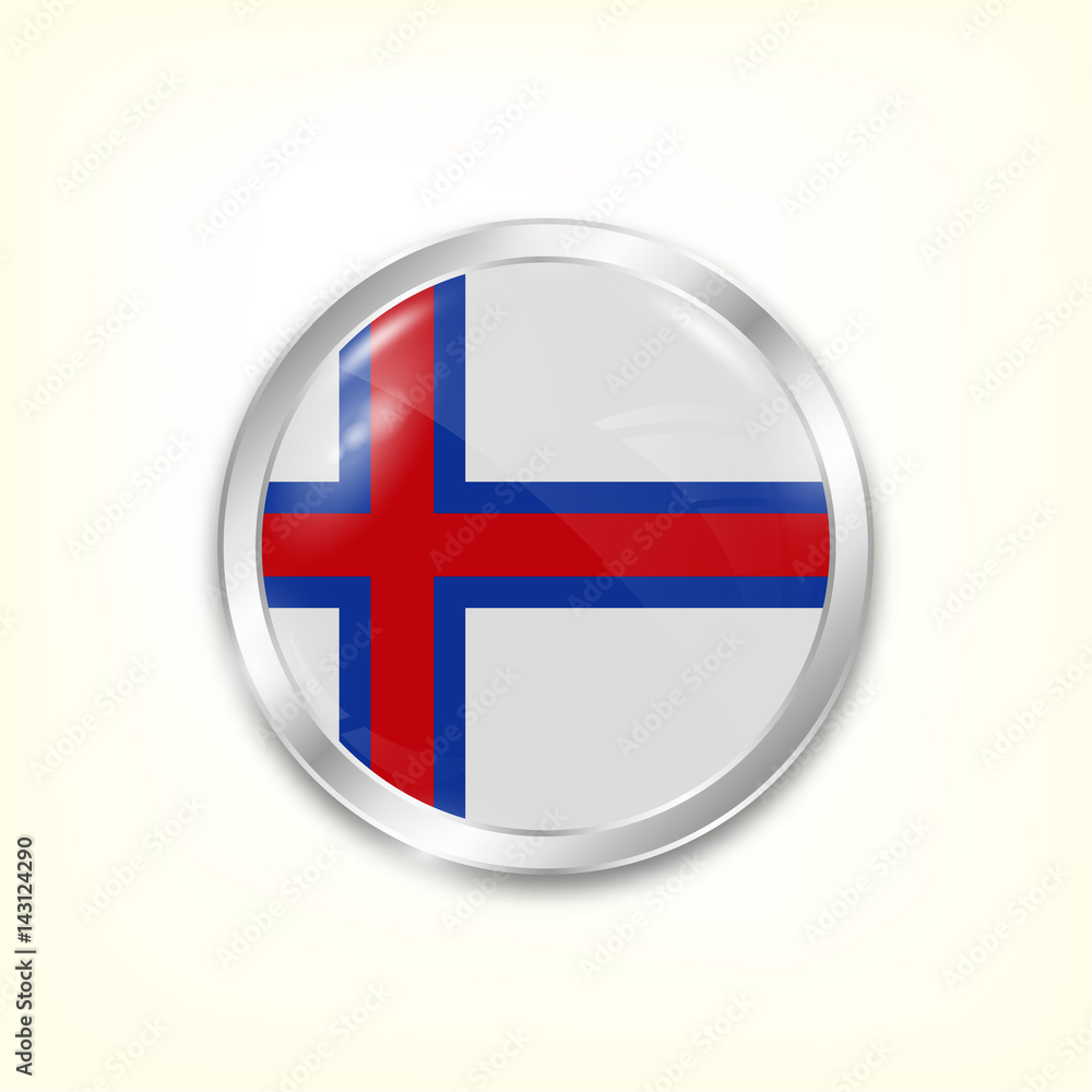 Round button national flag of Faroe islands with the reflection of light and shadow. Icon country. Realistic vector illustration. Round button national flag of Faroe islands with the reflection of light and shadow. Icon country. Realistic vector illustration.