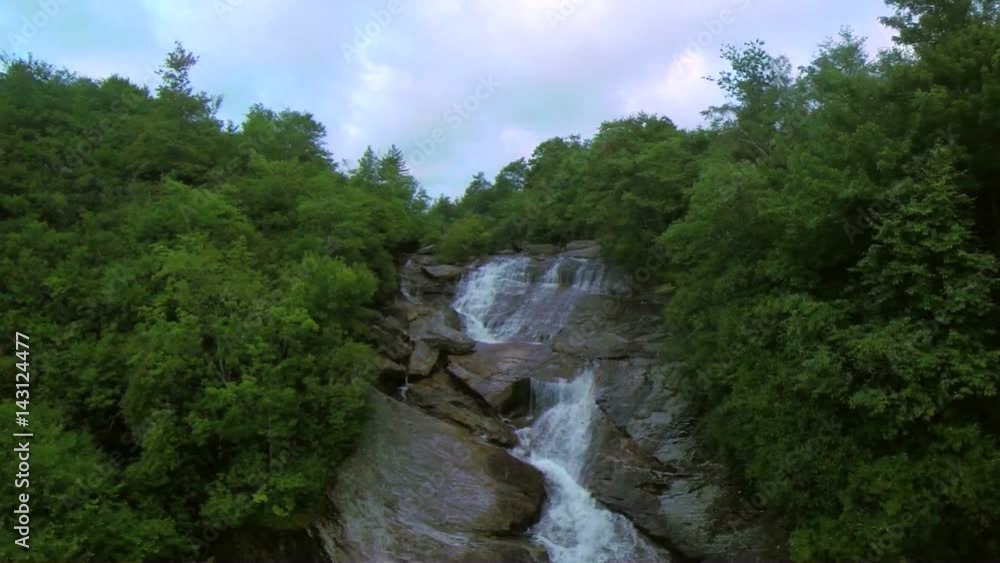 Aerial of waterfall in Blue Ridge Mountains of Asheville North Carolina Aerial of waterfall in Blue Ridge Mountains of Asheville North Carolina