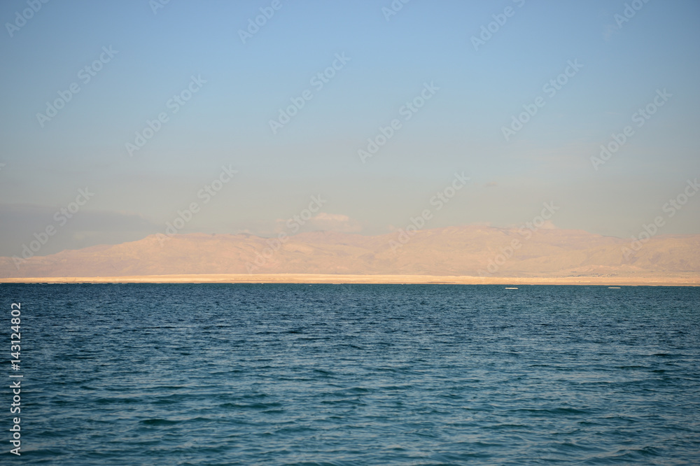 Coast of the Dead Sea in the evening